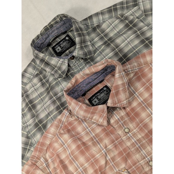 Carhartt Other - Set of 2 Carhartt Rugged Flex Relaxed Fit Plaid Pearl Snap Button-up Mens Size M